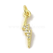 Brass Micro Pave Cubic Zirconia Pendants, Real 18K Gold Plated, Lightning Bolt Charms, Clear, 18.5x4.5x2mm, Hole: 3mm(KK-M283-29A-01)