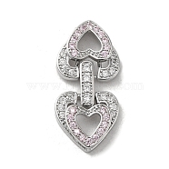 Brass Micro Pave Cubic Zirconia Fold Over Clasps, Heart, Real Platinum Plated, Lavender, 29x14x4.5mm(KK-H455-53P-01)