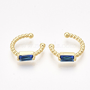 Brass Cubic Zirconia Cuff Earrings, Golden, Blue, 10x3mm(EJEW-S201-181A)