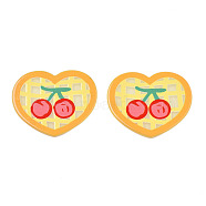 Transparent Printed Acrylic Cabochons, Heart with Cherry, Yellow, 33x39x2mm(TACR-N016-06)