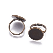 Adjustable Brass Finger Rings Components, Pad Ring Base Findings, Flat Round, Antique Bronze, Tray: 16mm, 17mm(KK-WH0033-05AB)