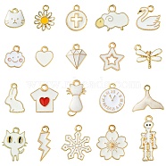 20Pcs 20 Styles Alloy Enamel Pendants, Mixed Shapes, White, 11.5~26x7~17.5x1~3mm, Hole: 1.4~2mm, 1pc/style(ENAM-FS0001-73C)