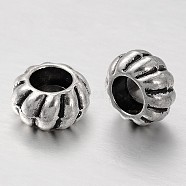 Tibetan Style Alloy European Beads, Large Hole Rondelle Beads, Corrugated Beads, Antique Silver, 10x5.5mm, Hole: 5mm(MPDL-E040-69AS)