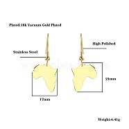 African Map Shaped Dangle Earrings, with Stainless Steel Hooks, Golden, 21x17mm(DG1061-2)