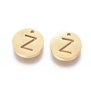 Ion Plating(IP) 304 Stainless Steel Charms, Flat Round with Letter, Golden, Letter.Z, 10x1.5mm, Hole: 1mm(STAS-I120-10Z-G)