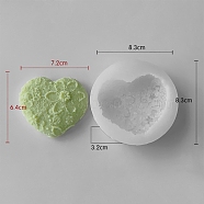 Heart with Flower DIY Silicone Candle Molds, Aromatherapy Candle Moulds, Scented Candle Making Molds, White, 8.3x3.2cm, Inner Diameter: 7.2x6.4cm(PW-WG13420-01)