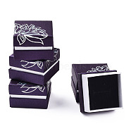 Printed Cardboard Jewelry Set Boxes, with Black Sponge Inside, Square with Flower Pattern, Purple, 5.2x5.2x3.6cm(CBOX-T005-01A)