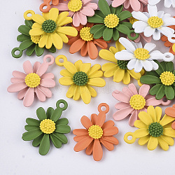 Spray Painted Alloy Pendants, Flower/Daisy, Mixed Color, 20.5x16.5x4mm, Hole: 1.8mm(X-PALLOY-N0147-04)