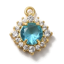 Brass Micro Pave Clear Cubic Zirconia Pendants, Real 18k Gold Plated, Rhombus, Deep Sky Blue, 11.5x9.5x3mm, Hole: 1mm(KK-S391-01G-A)