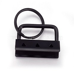 Electrophoresis Iron Split Key Rings, Keychain Clasp Findings, with Ribbon Ends, Black, End: 24x32.5x14mm, Ring: 24x2.5mm(IFIN-WH0044-02C)