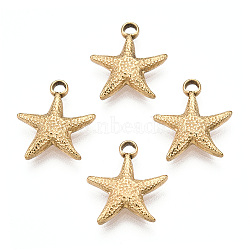 Ion Plating(IP) 304 Stainless Steel Pendants, Starfish Charms, Real 18K Gold Plated, 15.5x14x3mm, Hole: 1.8mm(X-STAS-I197-012G)