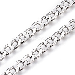 304 Stainless Steel Cuban Link Chains, with Spool, Unwelded, Stainless Steel Color, 7.5x5x0.9mm, about 32.8 Feet(10m)/roll(CHS-M003-13P-D)