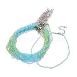 Faceted Rondelle Glass Beaded Necklace for Women, with Alloy Clasps, Deep Sky Blue, 15.16~15.94 inch(38.5~40.5cm), 2mm(NJEW-M208-02G)