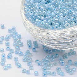 Glass Seed Beads, Ceylon, Round, Pale Turquoise, 3mm, Hole: 1mm, about 10000pcs/pound(SEED-A011-3mm-143)