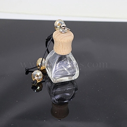 Empty Glass Perfume Bottle Pendants, Aromatherapy Fragrance Essential Oil Diffuser Bottle, with Coffee Color Cord, Car Hanging Decor, with Wood Lid, Square, 4.38x3.7cm(PW22121513327)