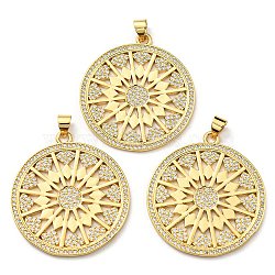 Brass with Cubic Zirconia Pendants, Long-Lasting Plated, Lead Free & Cadmium Free, Flat Round, Real 18K Gold Plated, 33.5x30.5x1.6mm, Hole: 3x4mm(X-KK-K341-39G)