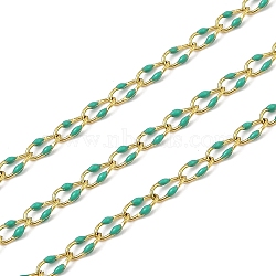 Ion Plating(IP) 304 Stainless Steel Link Chains, with Enamel, with Spool, Polished, Soldered, Real 18K Gold Plated, Light Sea Green, 6.8x3.3x1.3mm, about 32.81 Feet(10m)/Roll(CHS-M006-03G-04)