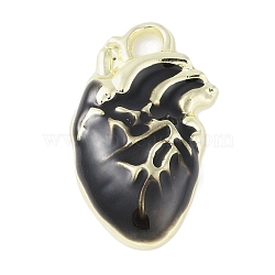 Rack Plating Alloy Enamel Pendants, Cadmium Free & Nickel Free & Lead Free, Human Heart Charm, Golden, Black, 24.5x15x4mm, Hole: 3mm(PALLOY-F018-31G-02)