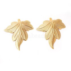 Autumn Theme Brass Pendants, Rack Plating, Maple Leaf, Golden, 35x30x1mm, Hole: 0.6mm(KK-F772-06G)