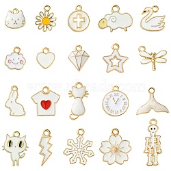 20Pcs 20 Styles Alloy Enamel Pendants, Mixed Shapes, White, 11.5~26x7~17.5x1~3mm, Hole: 1.4~2mm, 1pc/style(ENAM-FS0001-73C)