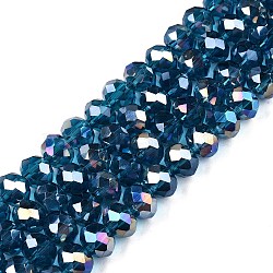 Electroplate Glass Beads Strands, AB Color Plated, Faceted, Rondelle, Teal, 8x6mm, Hole: 1mm, about 60~62pcs/strand, 39~40cm(EGLA-A034-T8mm-B25)