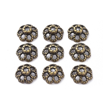 Tibetan Style Bead Caps, Zinc Alloy Bead Caps, Lead Free & Cadmium Free, Antique Bronze Color, 9mm in diameter, 4mm thick, hole: 1mm