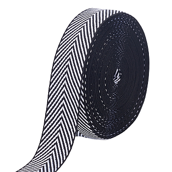 Elite 9.6~10 Yards Polyester Twill Tape Ribbon, Herringbone Ribbon, Garment Accessories, White, Black, 1 inch(24mm), about 9.6~10 yards/set