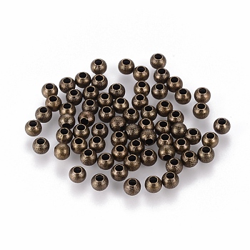 Brass Textured Beads, Nickel Free, Round, Antique Bronze Color, Size: about 4mm in diameter, hole: 1mm