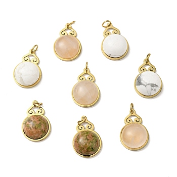 Cloud Natural Mixed Stone Pendants, with Ion Plating(IP) Golden Tone 304 Stainless Steel Findings, Half Round Charm, 17x11.5x5.5~6.5mm, Hole: 2.7mm