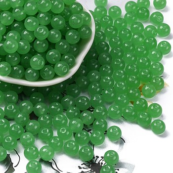 Imitation Jade Glass Seed Beads, Round, Green, 8x7.5mm, Hole: 1.6mm, about 681pcs/pound