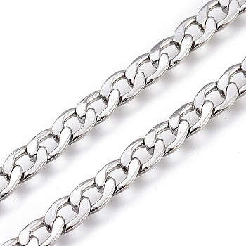 304 Stainless Steel Cuban Link Chains, with Spool, Unwelded, Stainless Steel Color, 7.5x5x0.9mm, about 32.8 Feet(10m)/roll