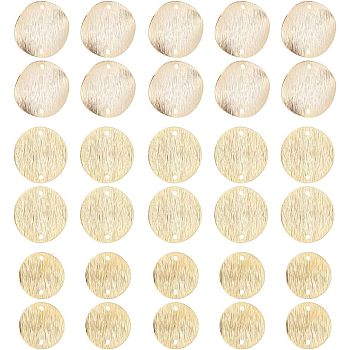 30Pcs 3 Styles Brass Connector Charms, Long-Lasting Plated, Curved Flat Round, Real 24K Gold Plated, 14~18x1mm, Hole: 1.2~1.5mm, 10pcs/style