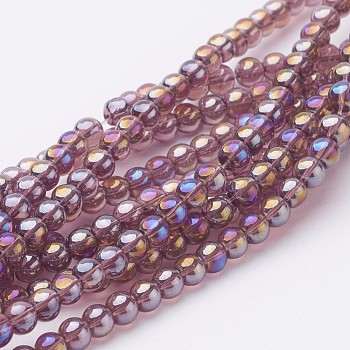 Glass Bead Strands, Round, AB Color Plated, Medium Purple, 6mm, Hole: 1mm, about 50pcs/strand, 13 inch
