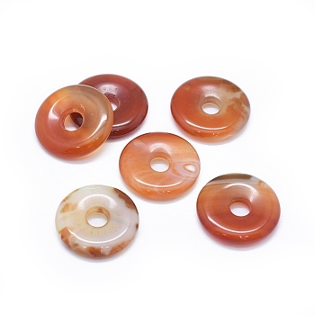 Natural Agate Pendants, Dyed & Heated, Donut/Pi Disc, Orange Red, Donut Width: 11.5mm, 29~30x5~7.5mm, Hole: 6~7mm