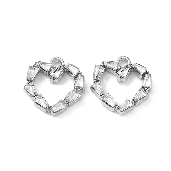 Alloy with Rhinestone Pendants, Cadmium Free & Lead Free, Hollow Heart Charms, Platinum, 13.5x13x2.5mm, Hole: 1.8mm