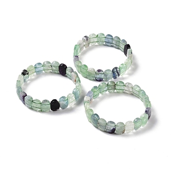 Natural Fluorite Oval Beaded Stretch Bracelet, Gemstone Jewelry for Women, Inner Diameter: 2-1/8 inch(5.4~5.5cm)
