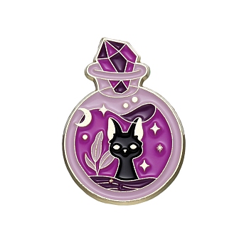 Magic Cat Metal Badge Alloy with Enamel Halloween Brooch, Bottle, 30.4x22.7mm