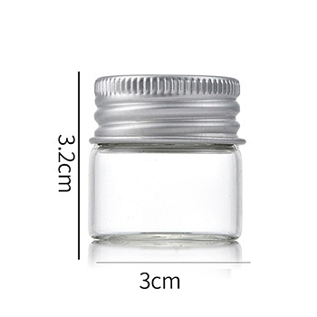 Clear Glass Bottles Bead Containers, Screw Top Bead Storage Tubes with Aluminum Cap, Column, Silver, 3x3cm, Capacity: 12ml(0.41fl. oz)