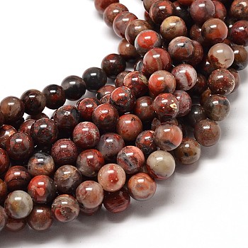 Natural Brecciated Jasper Round Bead Strands, 6mm, Hole: 1mm, about 68pcs/strand, 16 inch