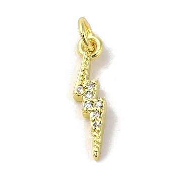 Brass Micro Pave Cubic Zirconia Pendants, Real 18K Gold Plated, Lightning Bolt Charms, Clear, 18.5x4.5x2mm, Hole: 3mm