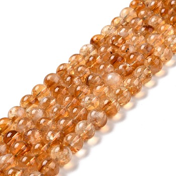 Natural Citrine Bead Strands, Round, 10mm, Hole: 1mm, about 39pcs/strand, 15.08''(38.3cm)