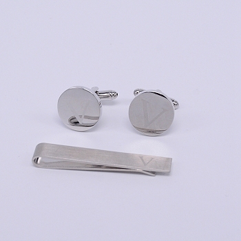 Brass Cuff Button, Cufflink Findings for Apparel Accessories, with Clip & Letter, Silver, Stainless Steel Color, 20x18x17mm