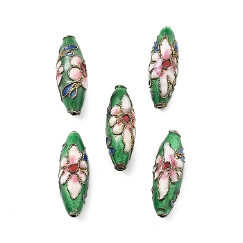 Handmade Cloisonne Beads, Oval, Green, 26x9x9mm, Hole: 1.4mm