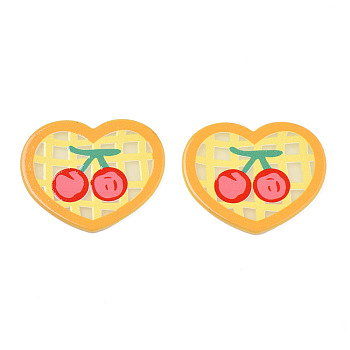 Transparent Printed Acrylic Cabochons, Heart with Cherry, Yellow, 33x39x2mm