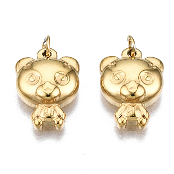 304 Stainless Steel Charms, with Jump Rings, Bear, Real 14K Gold Plated, 14.5x10.5x4mm, Jump Ring: 3.8x0.6mm, 2.6mm inner diameter
