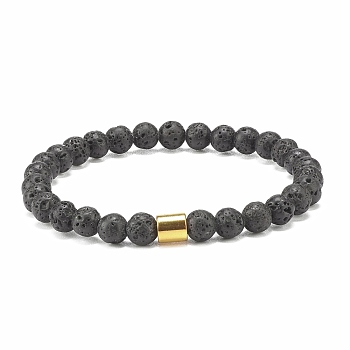 Synthetic Hematite & Natural Lava Rock Stretch Bracelet, Essential Oil Gemstone Jewelry for Women, Golden, Inner Diameter: 2-1/4 inch(5.6cm)