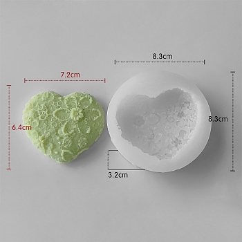 Heart with Flower DIY Silicone Candle Molds, Aromatherapy Candle Moulds, Scented Candle Making Molds, White, 8.3x3.2cm, Inner Diameter: 7.2x6.4cm