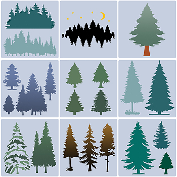 9Pcs 9 Styles Plastic Drawing Painting Stencils Templates, Christmas Tree, 198x199x0.4mm, 1pc/style