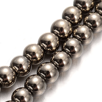Electroplated Non-magnetic Synthetic Hematite Bead Strands, Round, Imitation Pyrite, 3mm, Hole: 1mm, about 133pcs/strand, 15.7 inch