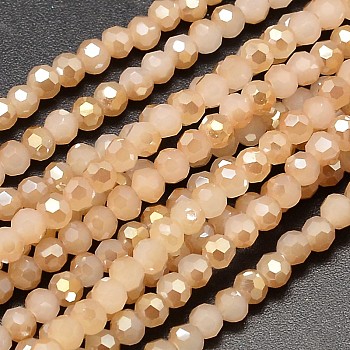 Faceted(32 Facets) Round Half Rainbow Plated Imitation Jade Electroplate Glass Beads Strands, Navajo White, 4mm, Hole: 1mm, about 100pcs/strand, 14.9 inch